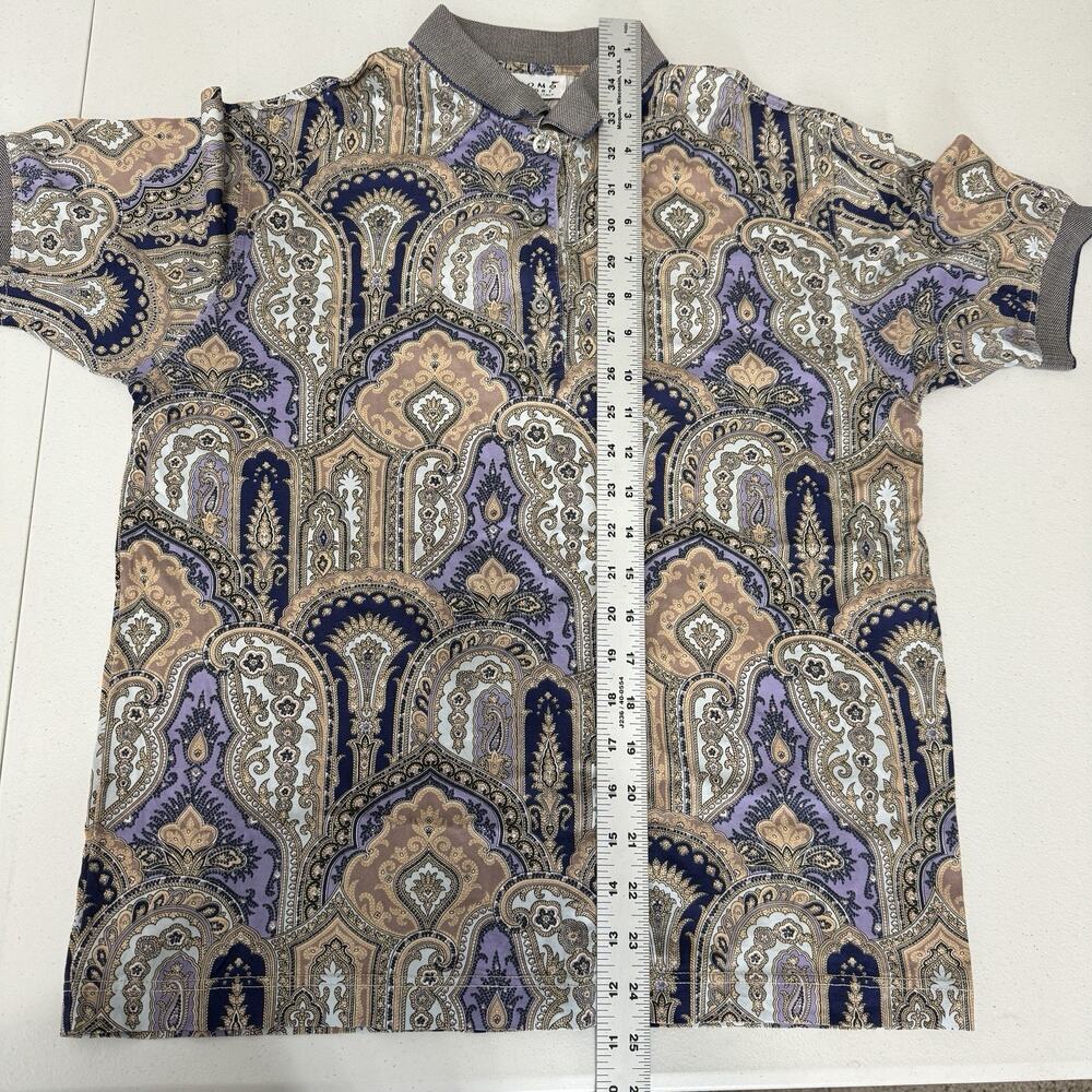 Vintage Como Sport Womens Top Medium‎ Purple Abstract Paisley Polo Made in Italy - Picture 5 of 10
